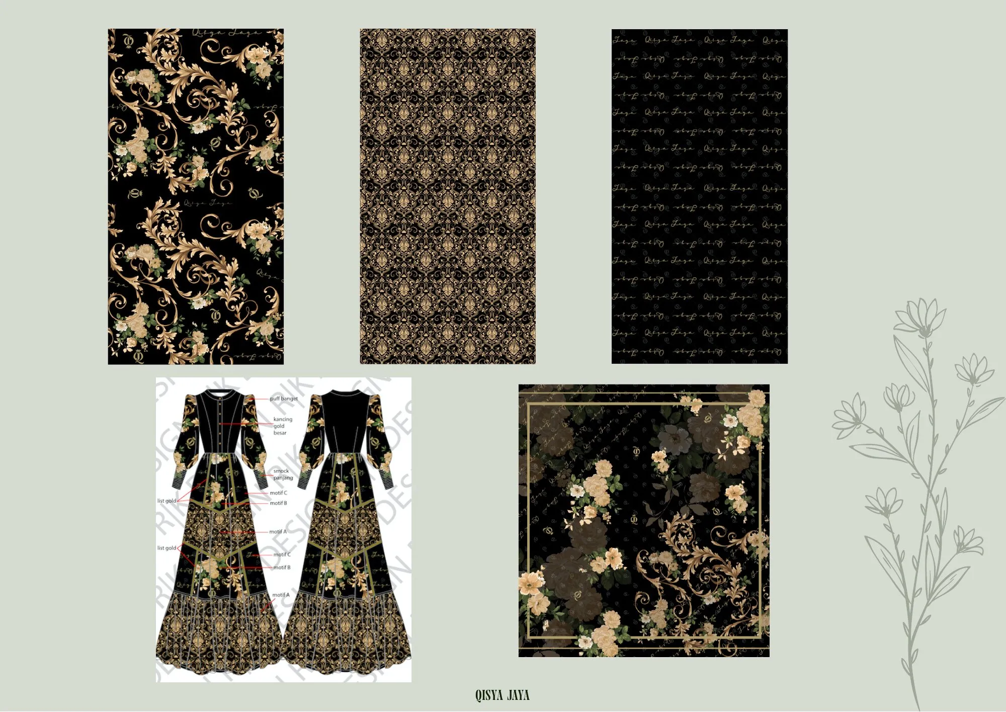 Motif floral & gamis untuk Qisya Jaya