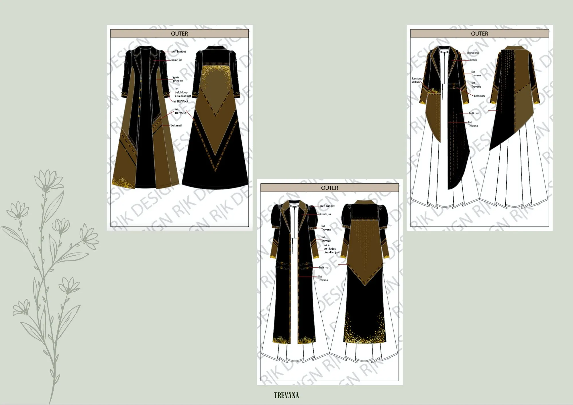 Technical drawing outerwear untuk Trevana
