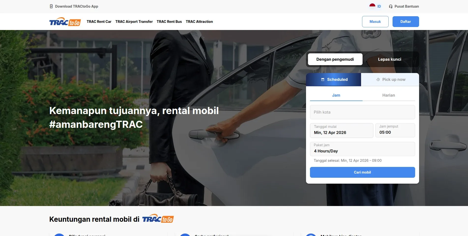 Halaman rental mobil TRACtoGo